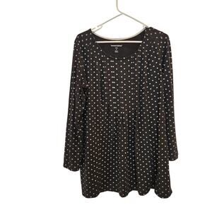 Woman Within Black Polka Dots Pleated Long Sleeve Tunic Blouse Top Size XL 14/16